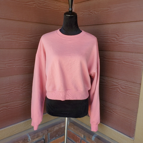 Wild Fable Coral Pink Cropped Drop Shoulder Fleece Pullover Sweatshirt NWOT - Picture 1 of 16